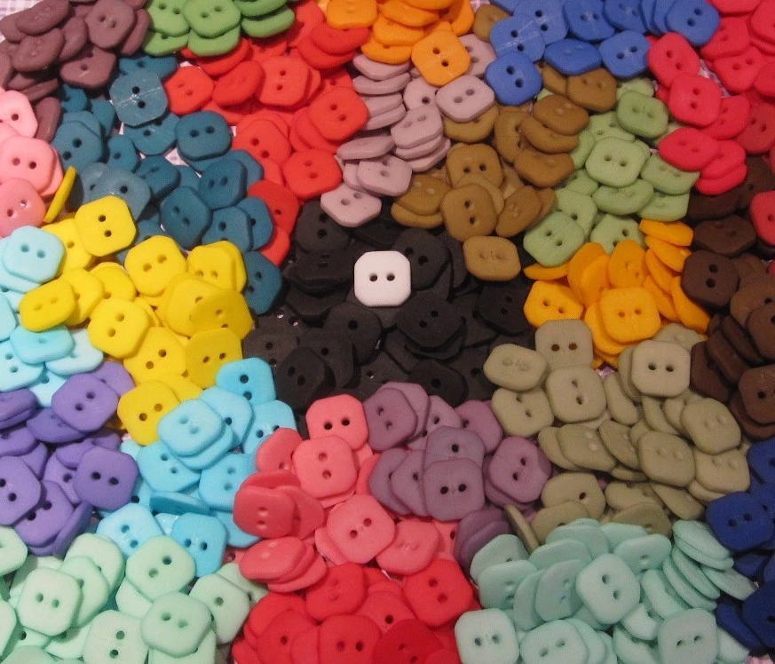 Hand Dyed ½" Square BUTTONS, 2 Holes, Assorted Colors, Lots of 20 or Mixed 40 - Image 1 of 1