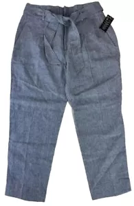 NWT Lauren Ralph Lauren Sz.10 Womens Blue Chambray Linen Tie Belt Trousers Pants - Picture 1 of 5
