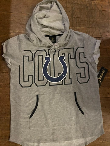 NFL Junior’s Collection Colt’s short sleeved hoodie size L 11/13 NWT Cover
