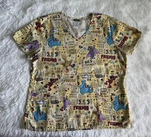Sesame Street Scrub Top Women’s Large Yellow Shirt Medical Nursing - Picture 1 of 9
