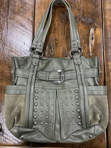 B. Makowsky Olive Green Studded Leather & Suede  Purse Handbag Satchel - Picture 1 of 15