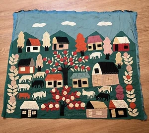 Vintage Volkskunst OOAK Handapplikation Baumwollstoff Wandbehang 34x28" S Amerika - Bild 1 von 18