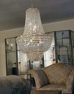 LAMPADARIO IMPERO SETTAT CON CRISTALLI STRUTTURA ORO O CROMO 9 LUCI - Imagen 1 de 1