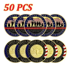50PCS Veteran Challenge Coin Thank You for Your Service Military Collectible - Picture 1 of 11