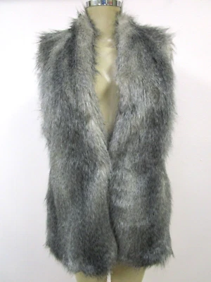 Faux Fur Vest Banana Republic Gray Mix Sleeveless Short Relaxed Fit NWT - Image 1 of 4