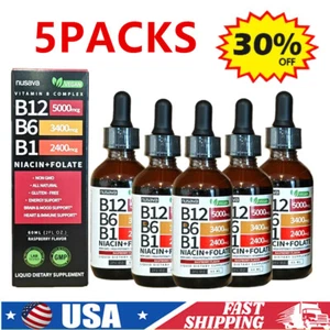 5X Vitamin B12 & B6 Liquid Drops, B12 Sublingual B Complex - B12 5000mcg 60ml - Picture 1 of 12