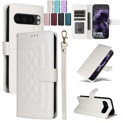 For Google Pixel 9 Pro Xl 9A 8 Pro 7A Leather Wallet Case Wrist Strap Flip Cover - Image 1 of 4