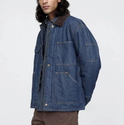 NWT GAP Mens Jacket Size L Oversized Heavy Denim Fleece Lined Utility Chore $148 - Image 1 of 4