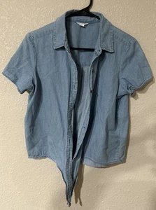 Aéropostale Denim Snap-Up Crop Top Tie Front Size Medium Western Jean Shirt - Afbeelding 1 van 3