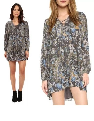 Mini Vestido Free People S Túnica Boho Floral Cachemira Encaje Años 70 Mini Vestido Foto 1 de 4