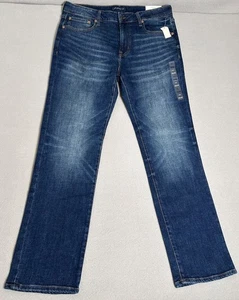 Aeropostale Jeans Men Size 33 x 32 Blue Straight Stretch Dark Wash Distress NEW - Picture 1 of 13