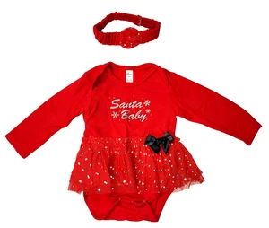 PlBaby 6M 2pz Completo Natalizio Bambina Manica Lunga Babbo Natale Bambino Stampa Glitterata - Foto 1 di 9