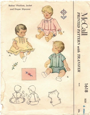 1618 McCall's Babies Pinafore, Jacket, Diaper 1950's Pattern W/ Transfer 6 Mo. - Image 1 of 2