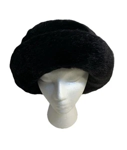 Vintage Betmar New York Black Faux Fur Bucket Hat, Red Quilted Lining-One Size - Picture 1 of 24