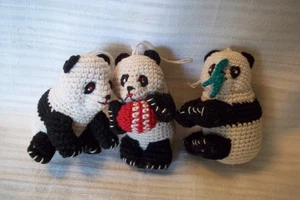 3 VINTAGE Crocheted Chinese Panda Ornaments - Picture 1 of 1