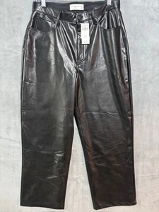 New Abercrombie & Fitch Vegan Leather Pants Womens 30 10S Loose High Rise Black - Picture 1 of 11