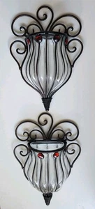 Vintage Schmiedeeisen Käfig Wandbehang Glas Taschenvase Haus & Garten - Bild 1 von 5