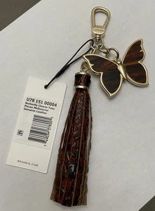 New Brahmin Melbourne Butterfly Bag Charm Tassel Key Fob PECAN Brown Leather NWT - Picture 1 of 8