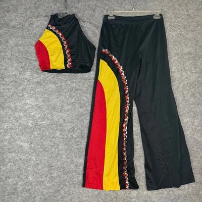 Child Tween L/XL Black Red Yellow Sequin Dance Costume Set Disco Salsa Halloween - Image 1 of 4