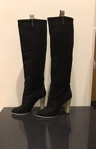 Reed Krakoff Black Leather/Canvas Knee-High Boots, size 37 - Picture 1 of 10