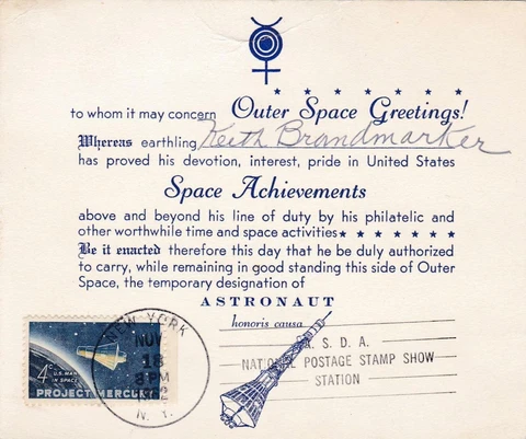 "Astronaut" designation, ASDA Stamp Show, New York, 1962 Cover