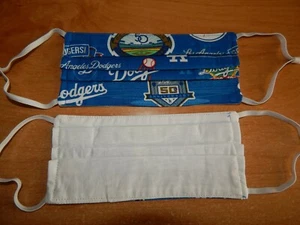 DODGERS FACE MASK DODGERS HANDMADE ADULT DOUBLE LAYERED REUSABLE WITH CORD LOCKS - Picture 1 of 10