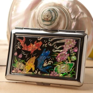 Mother of Pearl Tobacco Cigarette Case Metal Slim ID Holder Wallet Storage Box - Picture 1 of 8