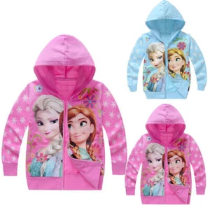 Frozen Elsa Anna Princess Kids Girls Hooded Coat Zip Hoodies Jacket Sweatshirt - Picture 1 of 9