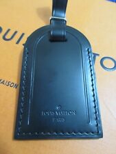 Authentic Louis Vuitton Large Black Leather Luggage Tag w/Silver hw  T.I Stamp