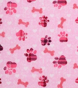 1/2 Meter Dog Paw Bone Nursery Blue  Cotton Quilting Fabric Pink  - Picture 1 of 3