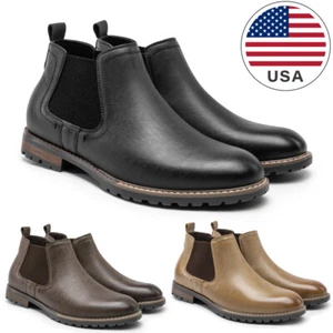 Men's Chelsea Boots Casual Slip-On Classic Dress Comfortable Ankle Boots - Picture 1 of 32