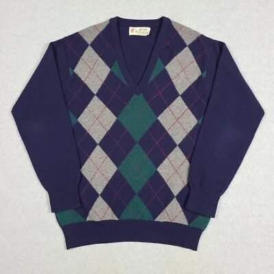 Vintage Pringle Of Scotland Argyle Diamond V-Neck Lambswool Sweater Golf - Image 1 of 4