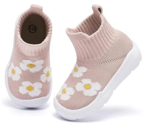 Toddler Sock Shoes Baby Walking Shoes Infant 9-12 Months Infant Beige Flower - Picture 1 of 7