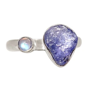 Anillo de plata 925 y piedra lunar de cristal de tanzanita natural joyería s.8.5 ALLR-31972 - Imagen 1 de 1