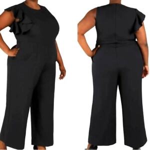 Julia Jordan Ruffle Sleeveless Wide Leg Jumpsuit Pockets Black Plus Size 24 W