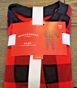 WONDERSHOP BABY 1-PIECE SLEEPWEAR RED/BLACK PLAID SZ 6-9 M PAJAMAS FOOTED NEW - Picture 1 of 3