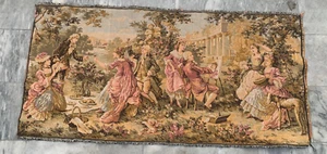 Vintage French Tapestry Pictorial Amazing Tapestry Romantic Tapestry 2x5 ft - Picture 1 of 11