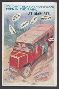 Vintage Printed Postcard Charabanc Car Vehicle Rain Margate Posted 1922 KGV era - Picture 1 of 2