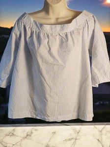 Madewell Damen L Off-Shoulder Streifen Baumwolle Top Boho Sommer Freizeit Shirt - Bild 1 von 8