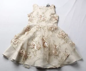 Rare Editions Girl's Glitter Floral Embellished A-Line Dress BL1 Beige Size 12 - Picture 1 of 3