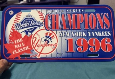 N.Y Yankees 1996 World Series VINTAGE  Plastic Vanity Auto Tag plate MLB 6x12 - Image 1 of 3