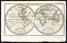 Antique Map-WORLD-HEMISPHERES-AMERICA-USA-GLOBE-Pluche-1732