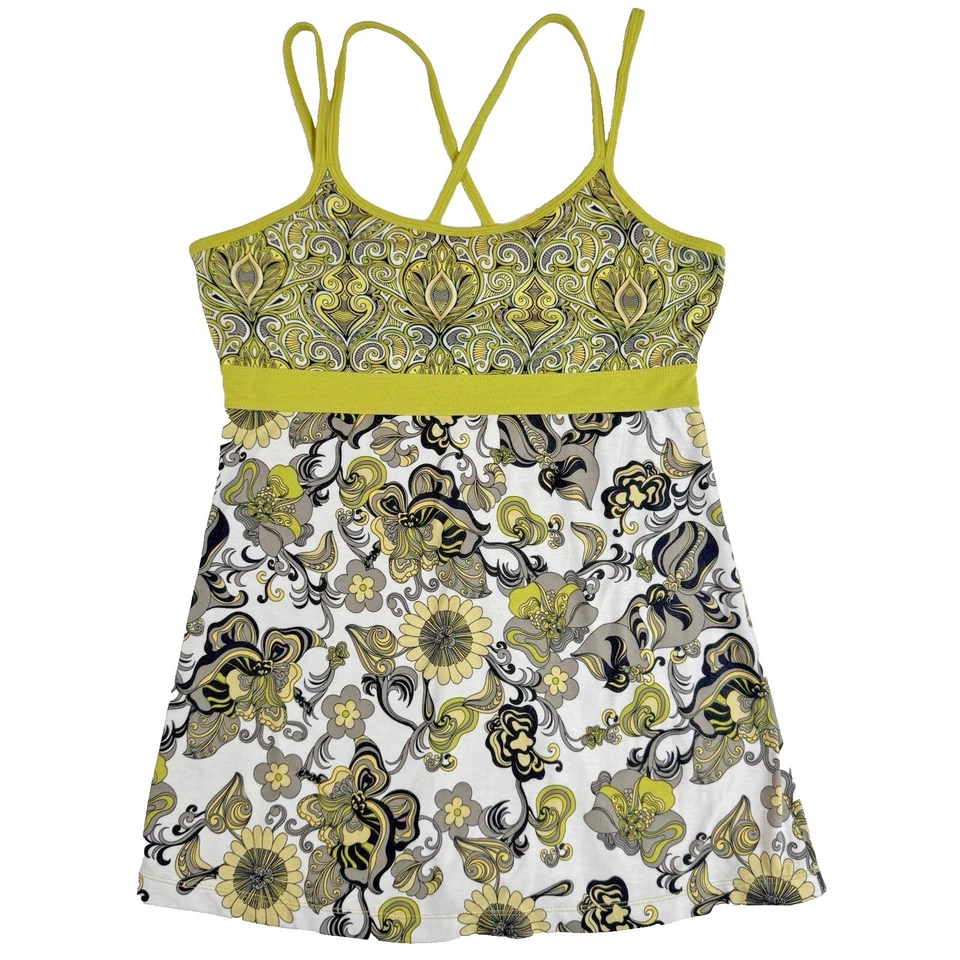 Camiseta sin mangas prAna Kaley para mujer S verde floral sujetador incorporado entrenamiento yoga al aire libre Foto 1 de 4