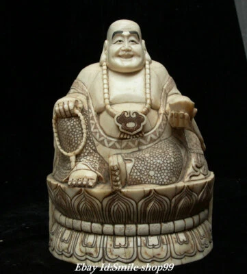10.2"Old Tibet Cattle Bone Temple Seat Happy Laugh Maitreya Buddha Wealth Statue - Image 1 of 4