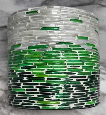 Контейнер для мозаики. Металл внутри. Стеклянная плитка. Зеленый белый прозрачный. Круглые. Плантатор. - Изображение 1 из 4