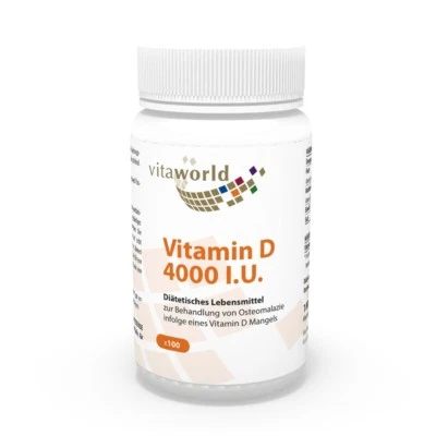 Vita World Vitamin D 4000 I.U. 100 vegetarische Kapseln Made in Germany D3 4000