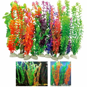 12 Pc Aquarium Fish Tank Ornament Plastic Plants Lush Green 14-inch Tall Large - Picture 1 of 1
