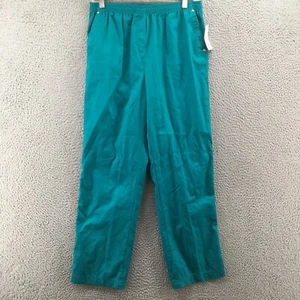 Breckenridge Casual Pants Womens 10 Petite Teal Blue Cotton Blend Elastic Waist - Picture 1 of 19