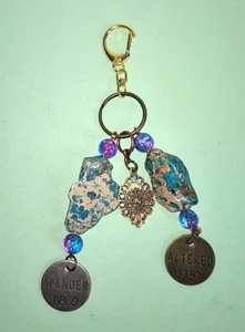 Purse Charm / Turquoise Blue Colored Jasper Stones With Tags, Metal Dangly. - Picture 1 of 7