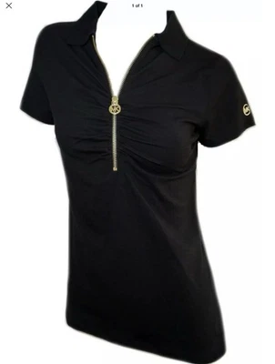 NUEVO Michael Kors MK Acanalado Media Cremallera Polo Camiseta Top Mujer’s Negro Talla XL Foto 1 de 2